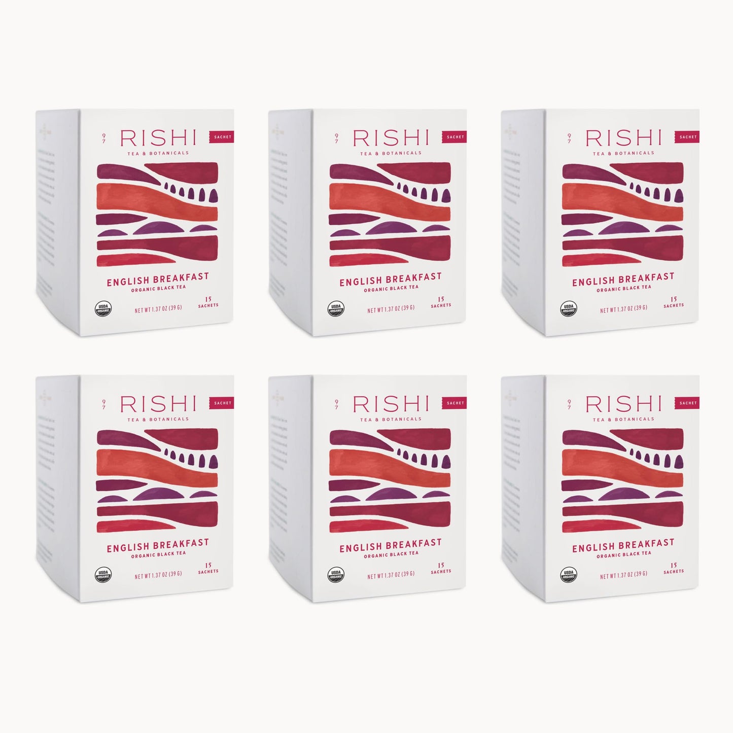 Rishi Tea English Breakfast Tea - Organic Sachet Tea Bags, Energizing & Caffeinated Pure Black Tea, Ideal for Hot or Iced Tea - 15 Count (Pack of 6)