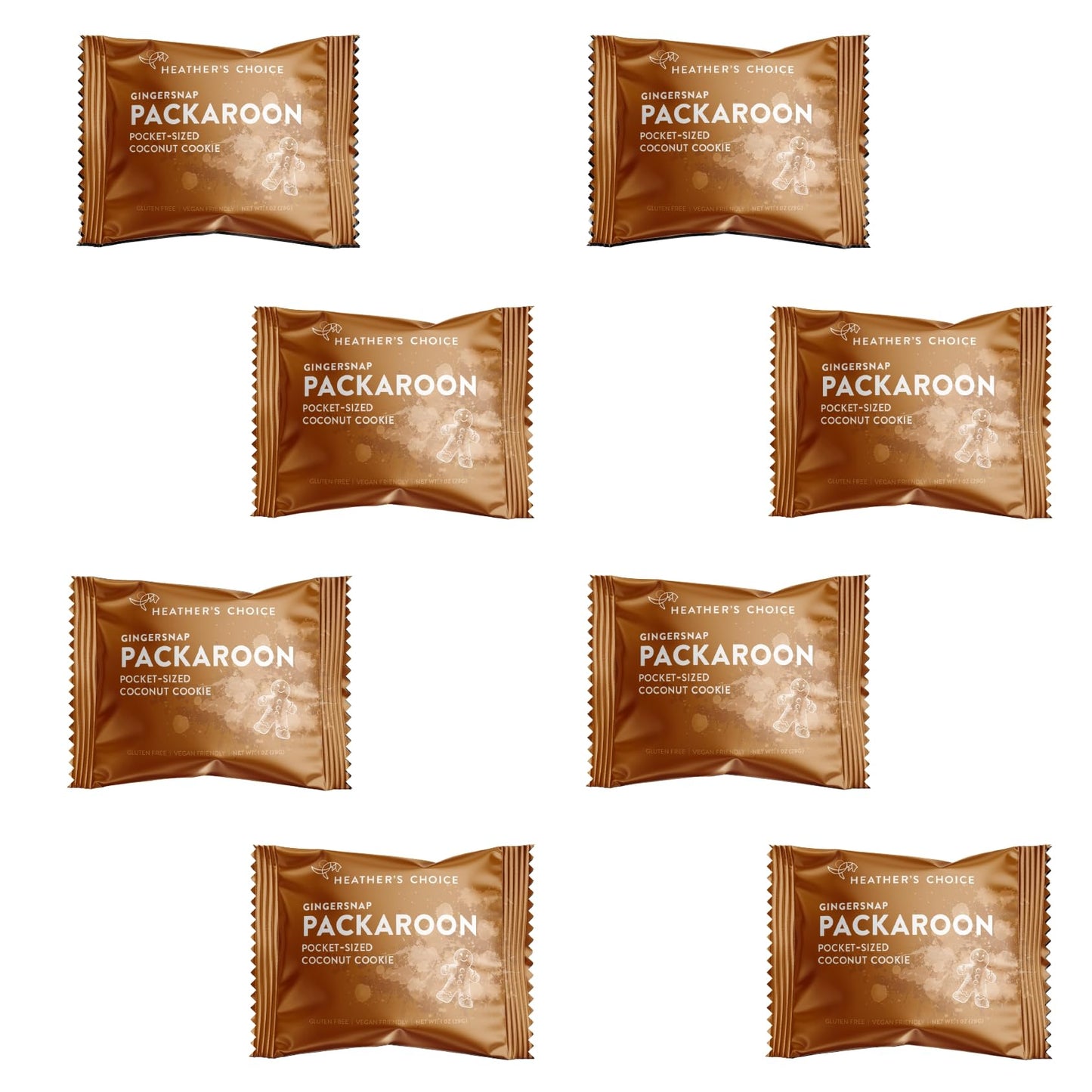 Heather's Choice Packaroons, Vegan Gluten-Free Individually Wrapped Snacks for Backpacking, Camping, Hiking and Travel (Gingersnap, 8-pack)