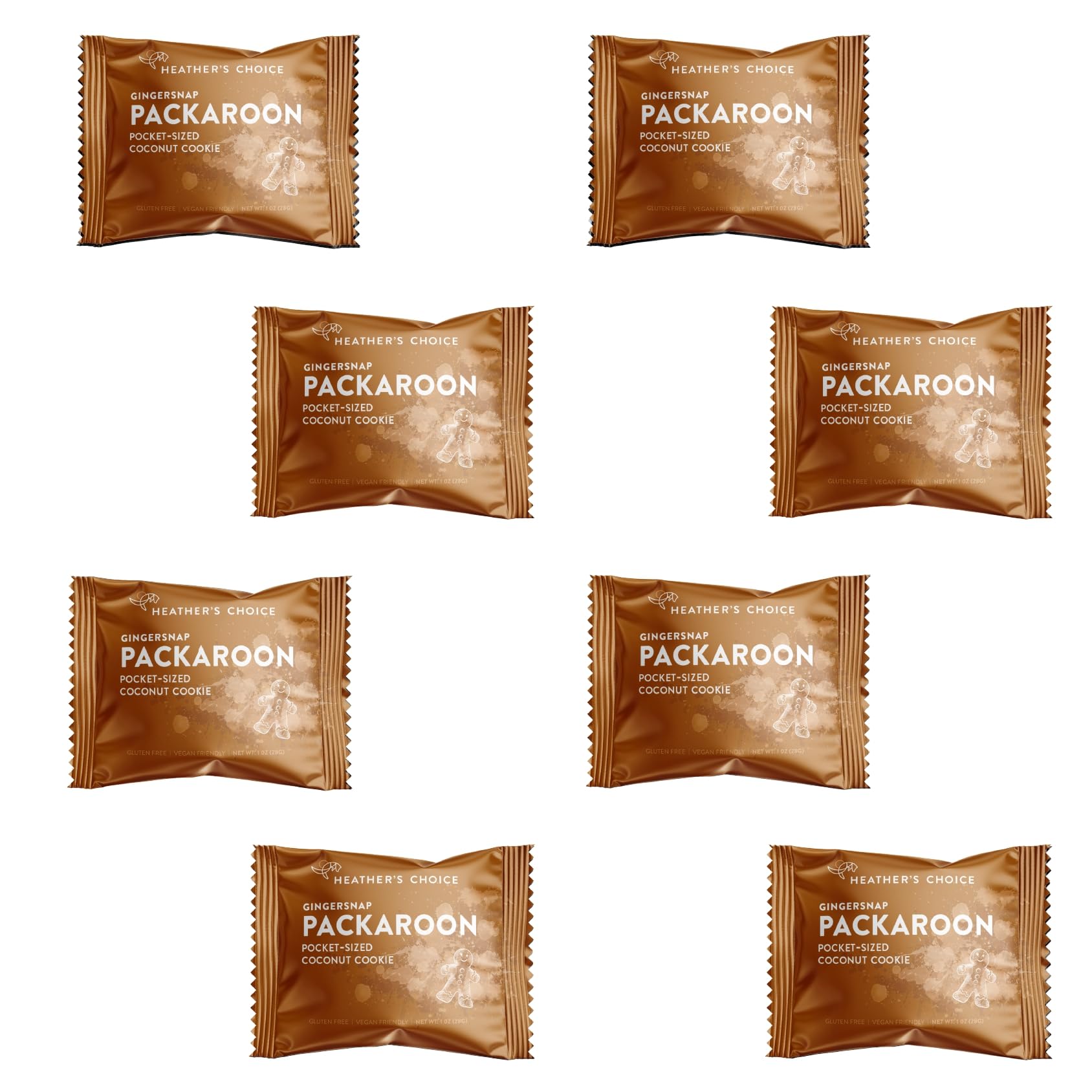 Heather's Choice Packaroons, Vegan Gluten-Free Individually Wrapped Snacks for Backpacking, Camping, Hiking and Travel (Gingersnap, 8-pack)