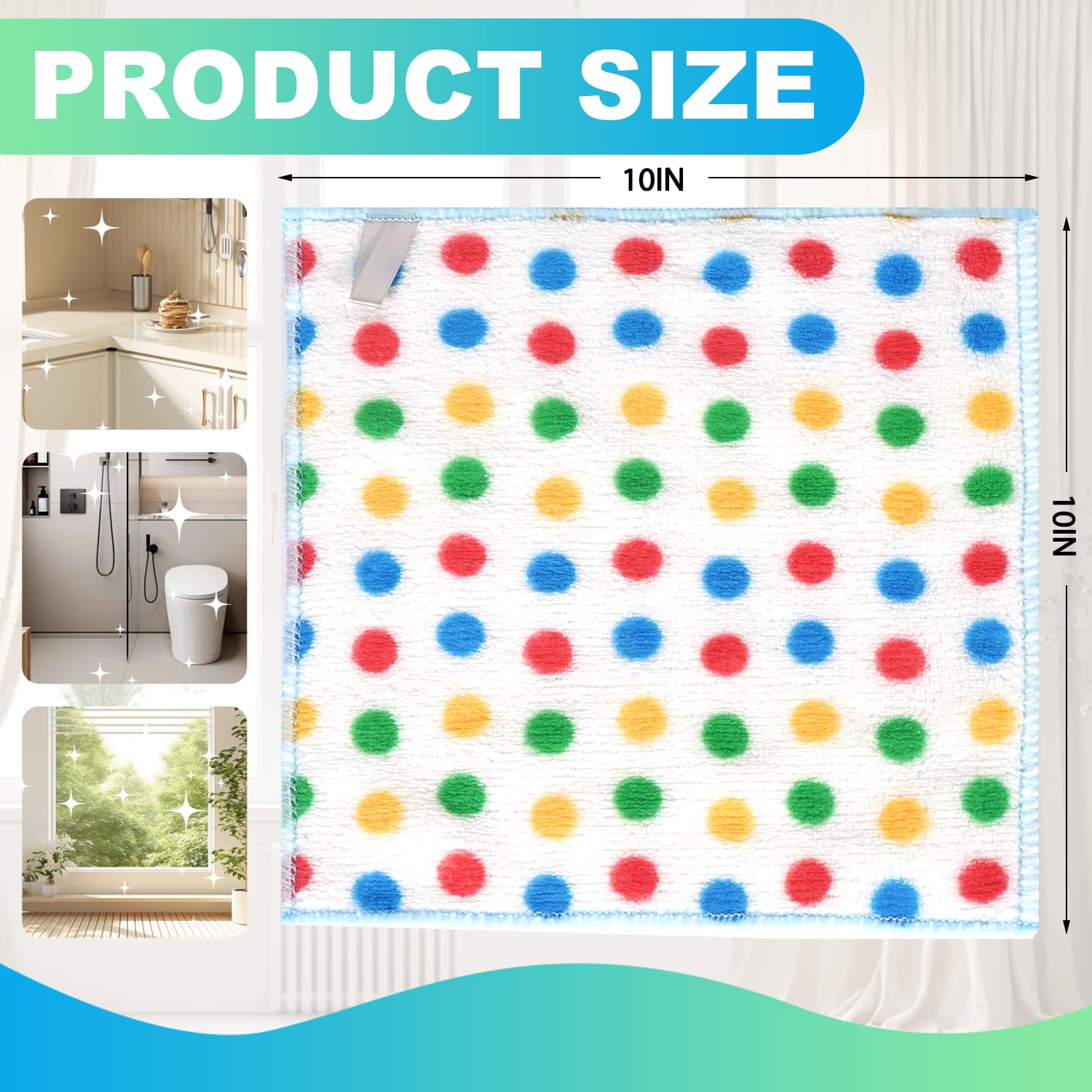 INFICRIME Microfiber Cleaning Cloth,12 Pack Cleaning Rags, Cleaning Towels with Polka dots, Absorbent, Streak Free, Non-Abrasive, Reusable