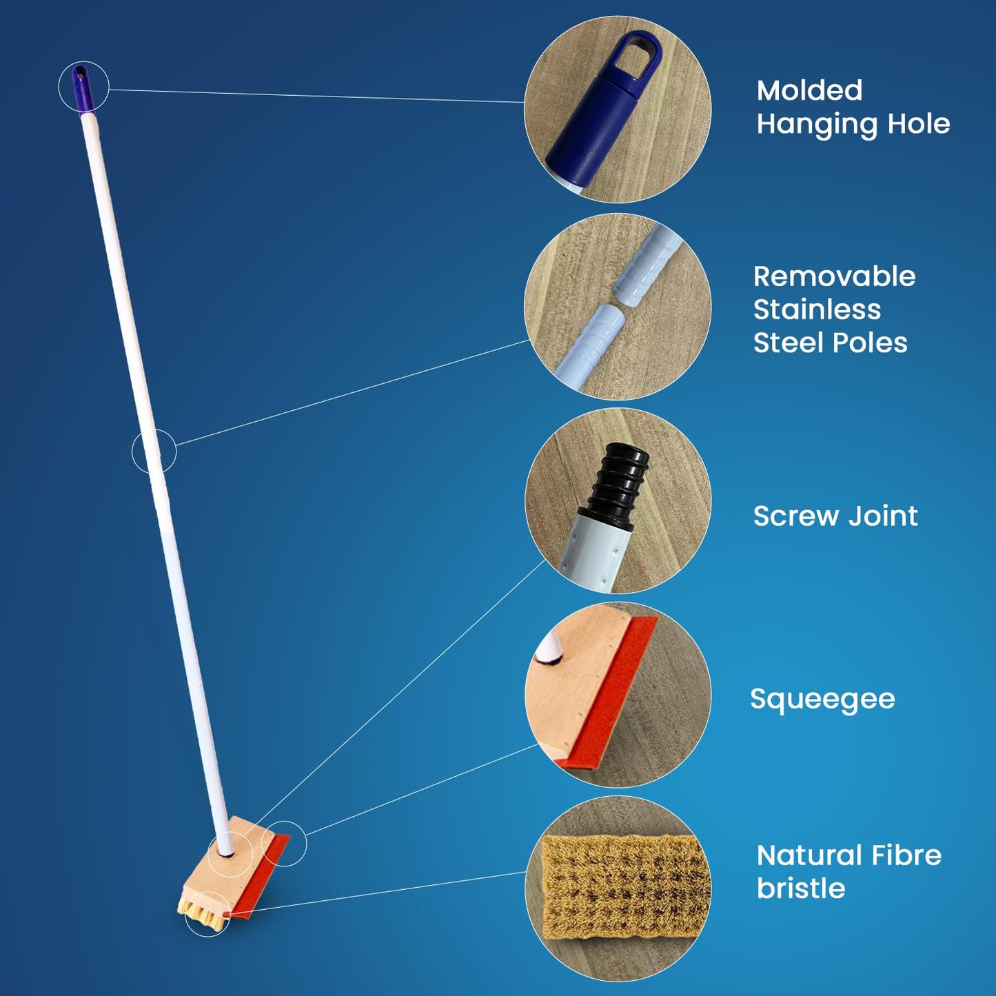 Professor Amos Tampico Brush Floor Scrub Brush with Squeegee 8" Brush 52" Pole