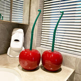 DRAMLOR Cherry Toilet Brush and Holder, Funky Cherry Bathroom Brush with Solid Handle & Sturdy Durable Bristles, Creative Cute Toilet Brush