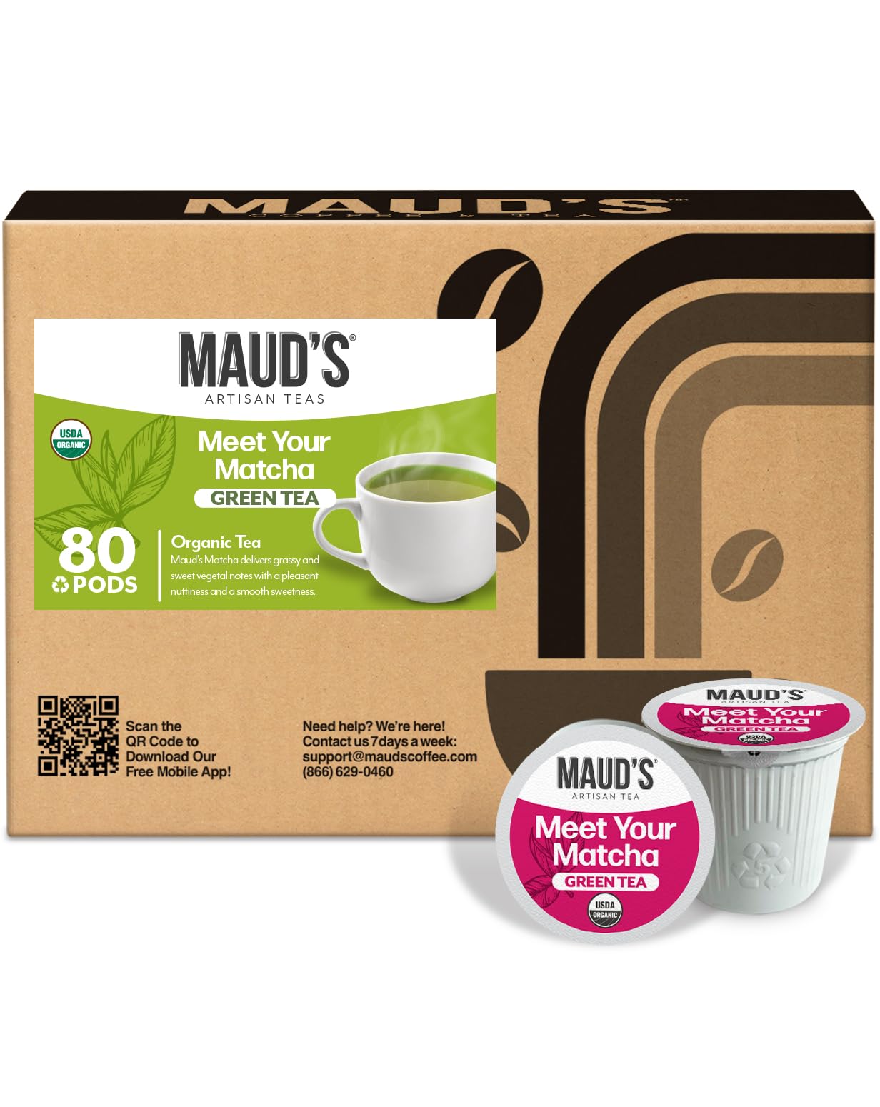 Maud's Organic Matcha Green Tea Pods, 80 ct, Single Serve Tea Pods - 100% Gourmet Blended Tea Leaves, Compatible with Keurig K Cups Maker