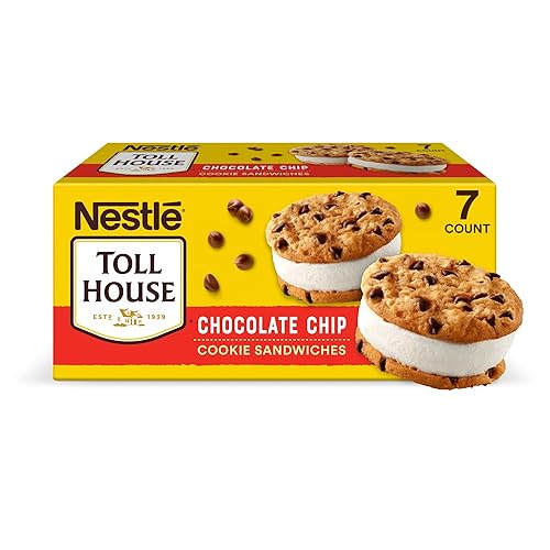 Nestle Tollhouse, Vanilla Chocolate Chip Cookie Ice Cream Sandwiches, 7 Count (Frozen), 28 Ounce