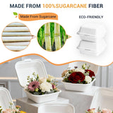 Disposable Burger Paper Clam Shell 100pcs 6" X 6" X 3" Takeaway Container with Flip Lid, Microwave/Frozen Food Grade sugarcane bagasse material
