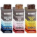 Defender Vegan Protein Bar, Variety Pack, Plant Based Snack or Breakfast Bars, Psyllium Husk, Dandelion Root, High Fiber, Non GMO, Kosher, No Stevia