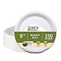 Earth Cleanse Compostable Paper Plates 9 Inch Round 150 Pack - Value Pack Heavy Duty Disposable Plates, Sugarcane Bagasse, Microwave Safe, Leak