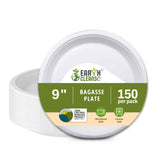 Earth Cleanse Compostable Paper Plates 9 Inch Round 150 Pack - Value Pack Heavy Duty Disposable Plates, Sugarcane Bagasse, Microwave Safe, Leak