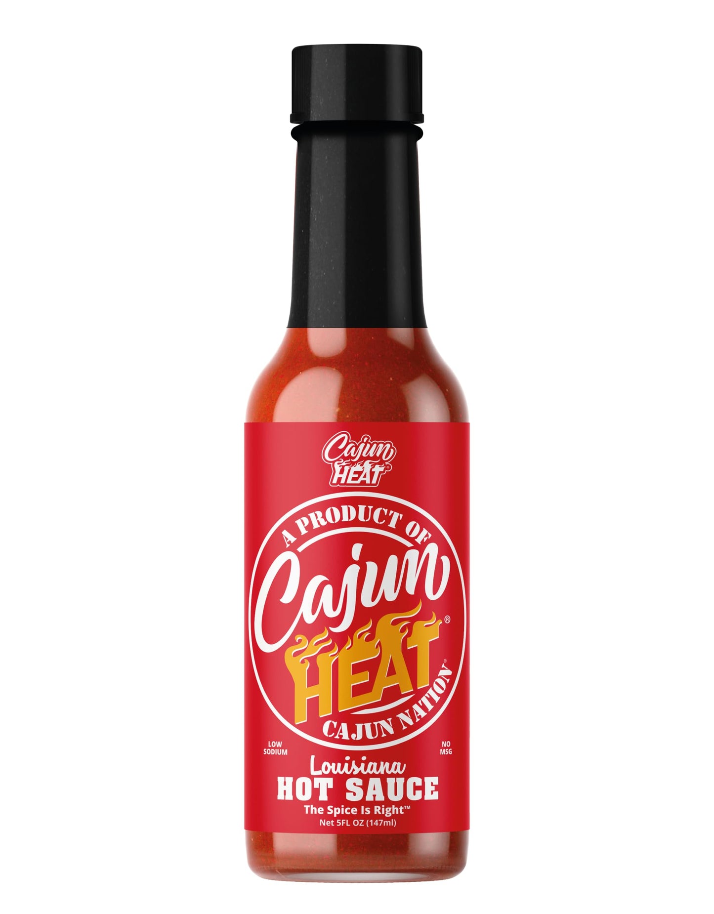 Cajun Nation CAJUN HEAT Louisiana Hot Sauce 5oz - Bold Flavor with No MSG - Authentic Louisiana Style Heat from the Cajun Coast - Low Sodium Bottle