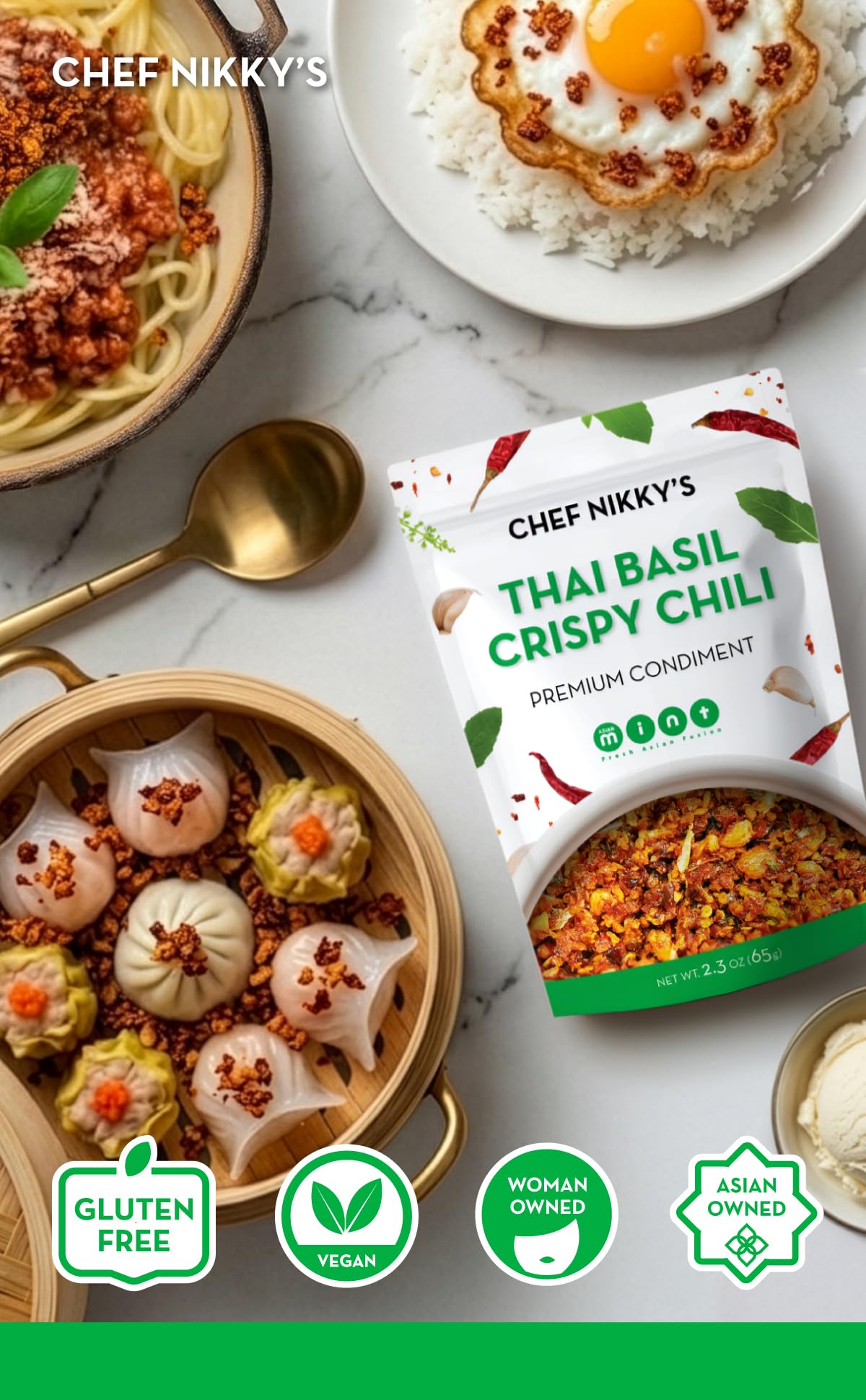 CHEF NIKKY'S THAI BASIL CRISPY CHILI - Thai Basil Flavor - a Premium Hot Sauce with a Nice Chili Crunch - No MSG - Garlic Oil with Chili Crisp, Basil