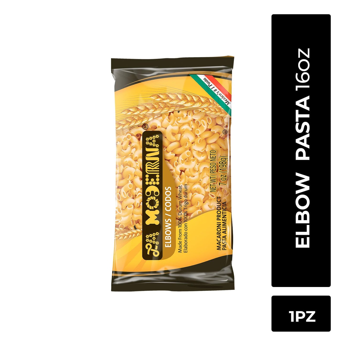 LA MODERNA, Elbow Codos Pasta, 16 oz (Pack of 1) | Enriched Durum Wheat Semolina | Kosher, Non-GMO, Iron and Vitamin-Fortified | Perfect for Soups