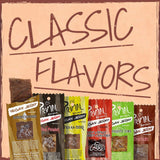 Primal Spirit Vegan Jerky - Sampler Pack, 10g. Plant Based Protein, Certified Non-GMO ("Classics" Thai Peanut, Mesquite Lime, Teriyaki, Hot & Spicy