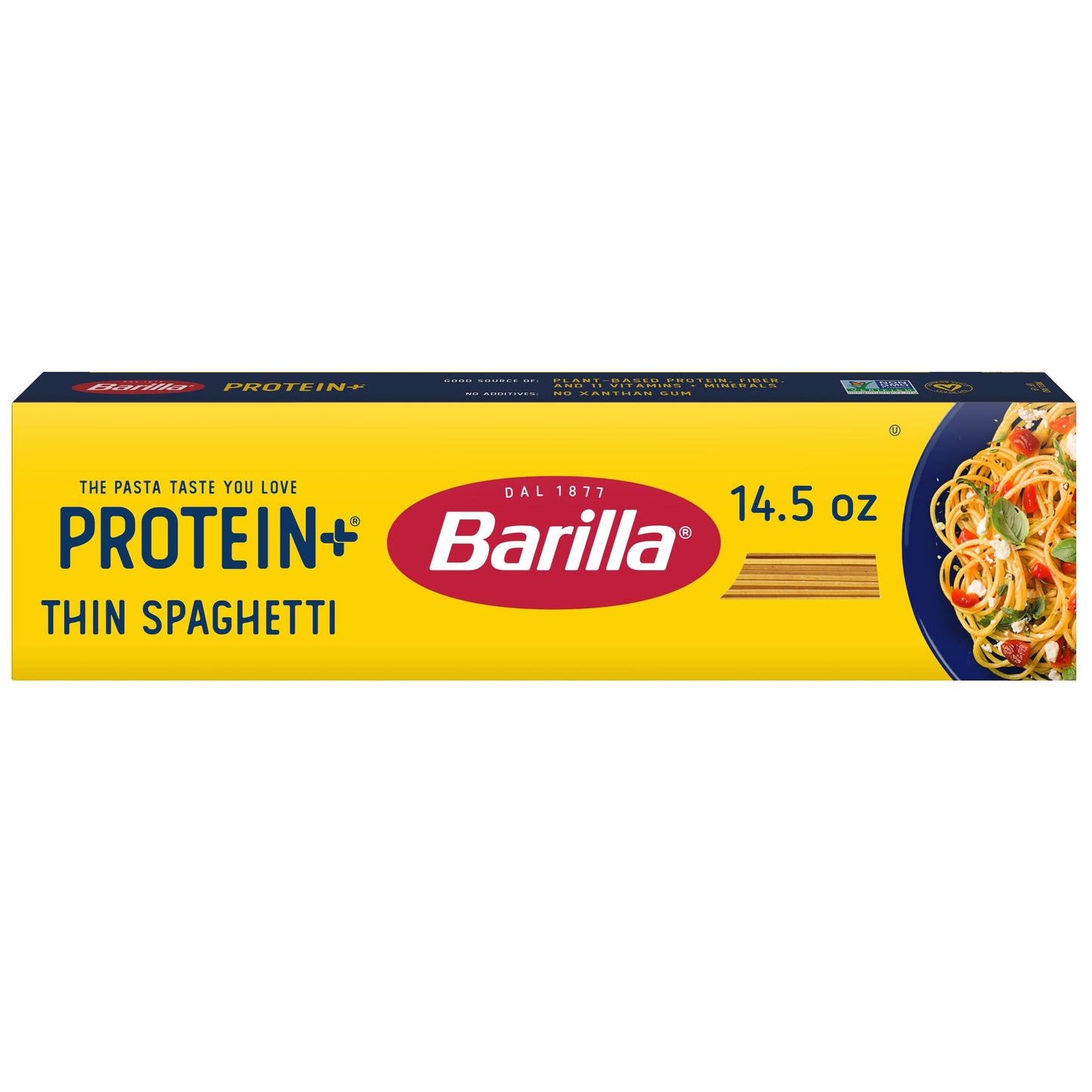 Barilla Protein+ (Plus) Thin Spaghetti Pasta, 14.5 Ounce - plant based - Made from Lentils, Chickpeas & Peas - Non-GMO, Kosher Certified