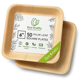 Eco Kraftz 50-Pack Square Palm Leaf Plates-Compostable & Biodegradable, Sturdy Disposable plates for Weddings, Events, Odor-Free, Microwave Safe