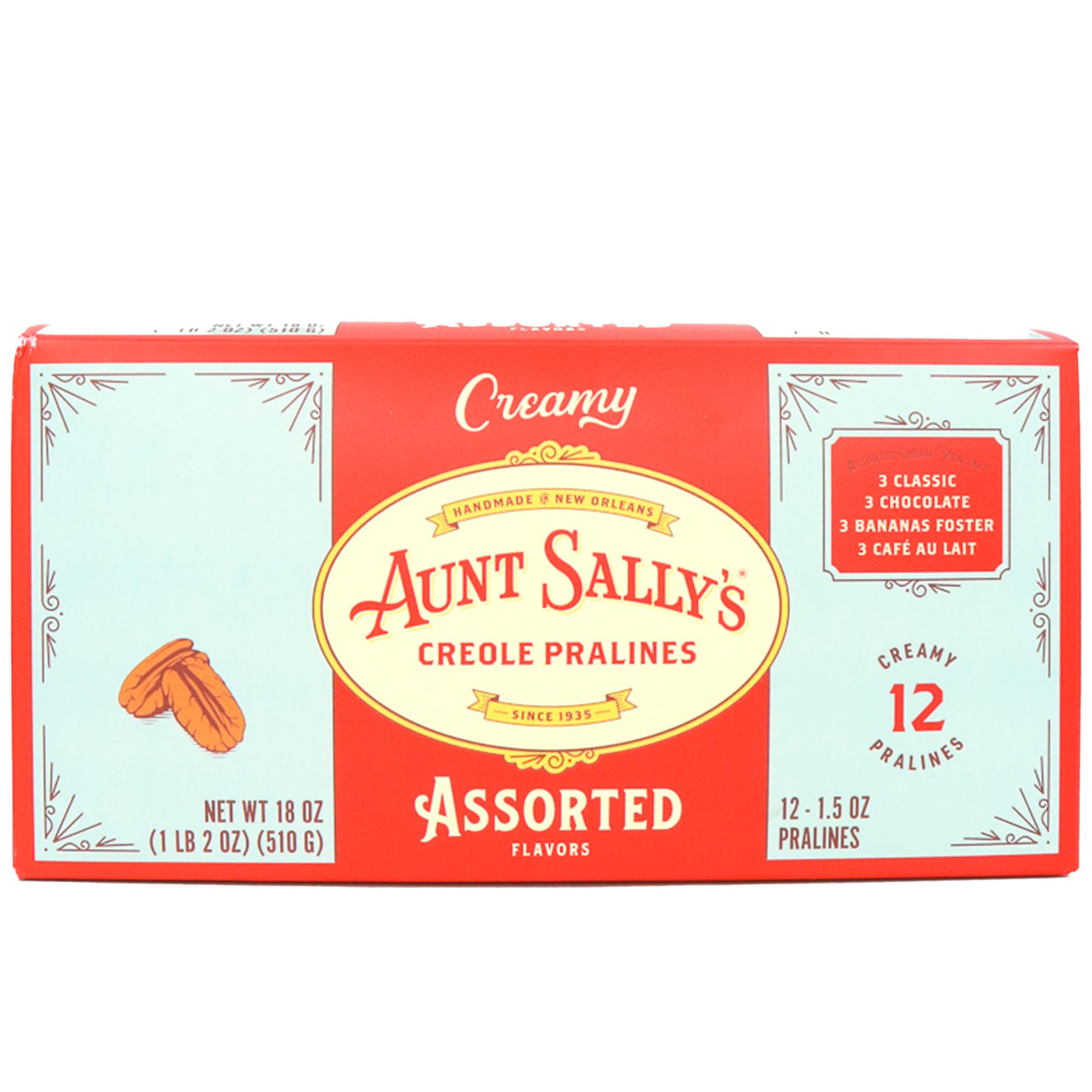 Aunt Sally's Creamy Assorted Pralines- 12 count box- New Orleans Most Famous Praline- Handmade Pecan Candy