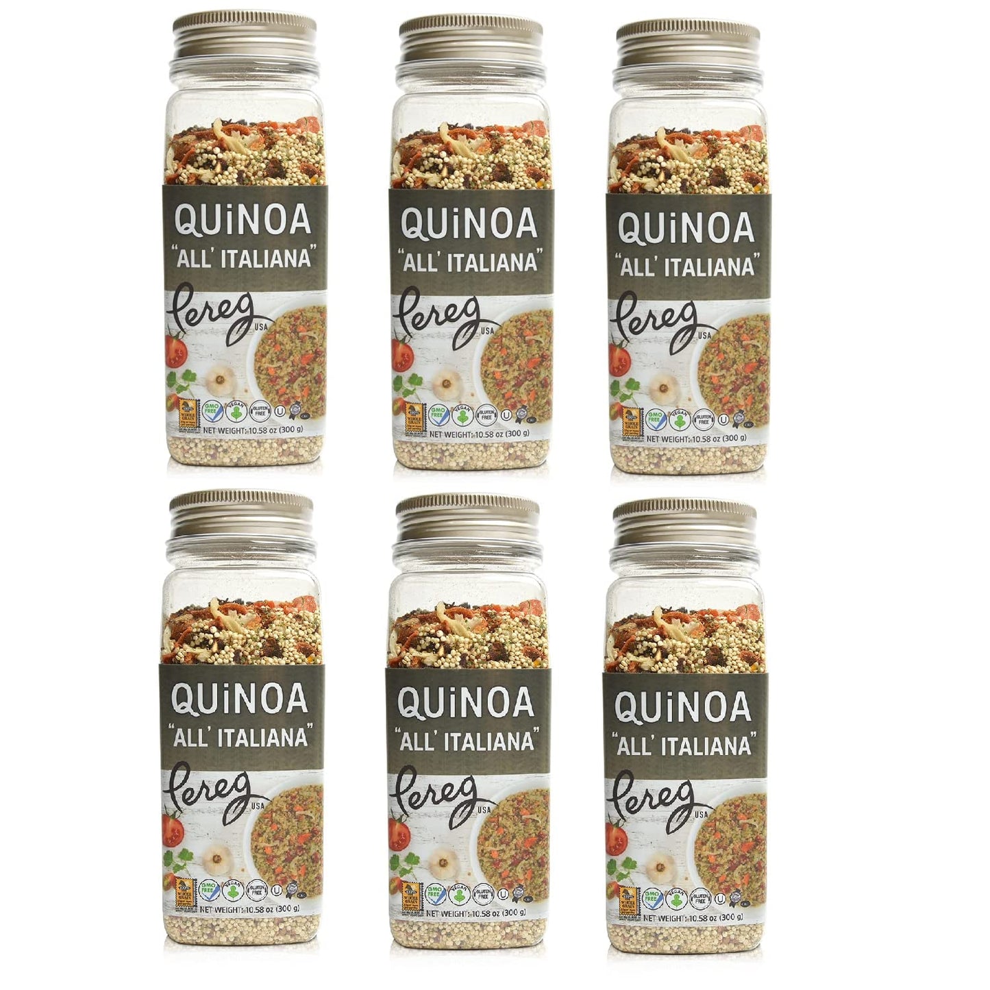 Pereg Quinoa All Italiana - Canister (10.58 Oz x 6 Pack), Rich in Protein, Fibre & Iron, Rice & Pasta Alternative, Quinoa Superfood Grain, Gluten-Free, Vegan, Non-GMO, Flavored with Veggies & Herbs