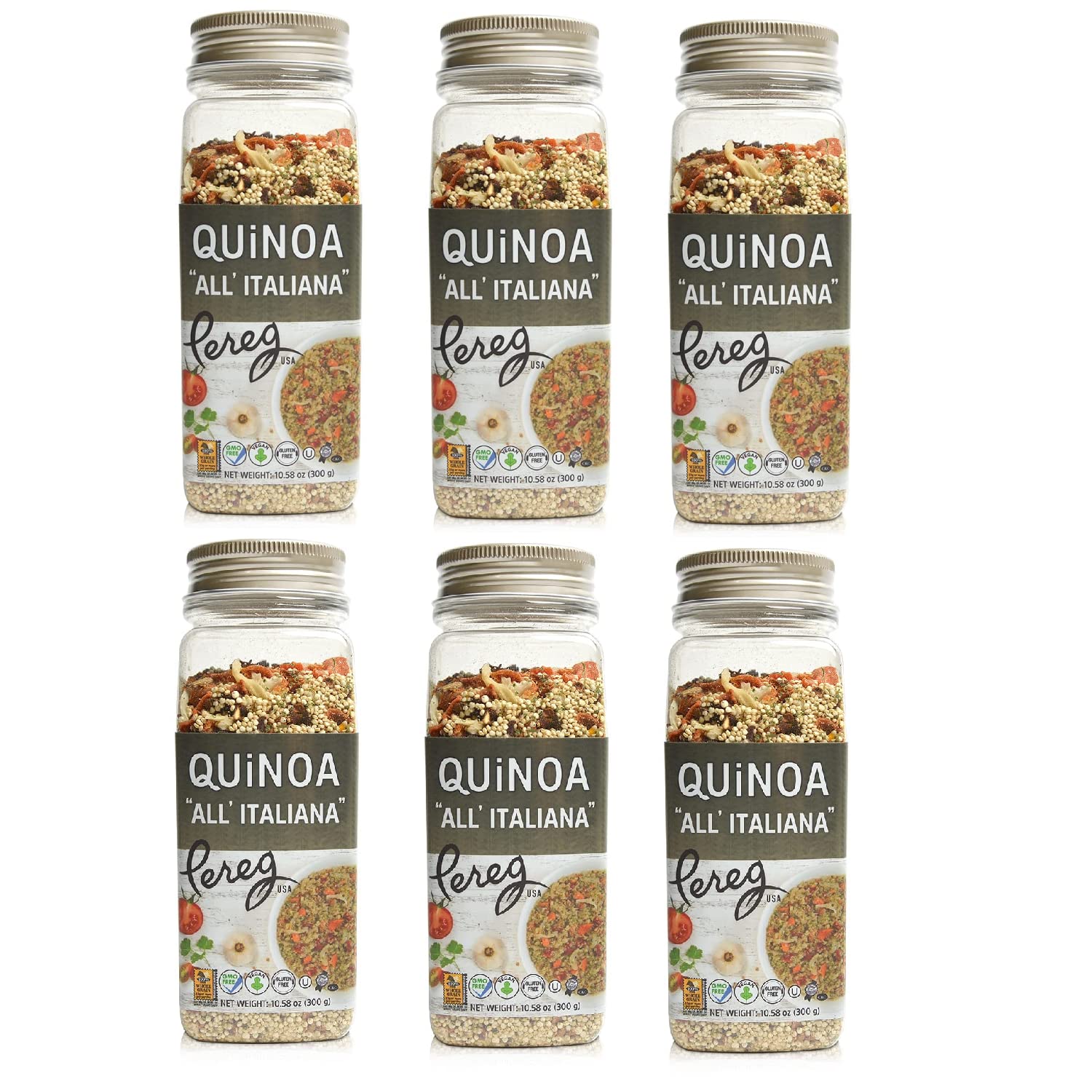 Pereg Quinoa All Italiana - Canister (10.58 Oz x 6 Pack), Rich in Protein, Fibre & Iron, Rice & Pasta Alternative, Quinoa Superfood Grain, Gluten-Free, Vegan, Non-GMO, Flavored with Veggies & Herbs
