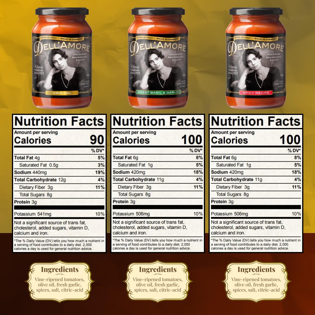 Dell'Amore Premium Marinara Sauce, Homemade Pasta Sauce Low Sodium - No Added Sugar - Family Recipe with Fresh Ingredients - Assorted Pack (Original