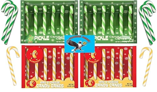 Dill Pickle & Mac & Cheese Christmas Candy Canes 24ct - Funny Savory Holiday Candy, Novelty Gag Gift, Weird Flavor Stocking Stuffers