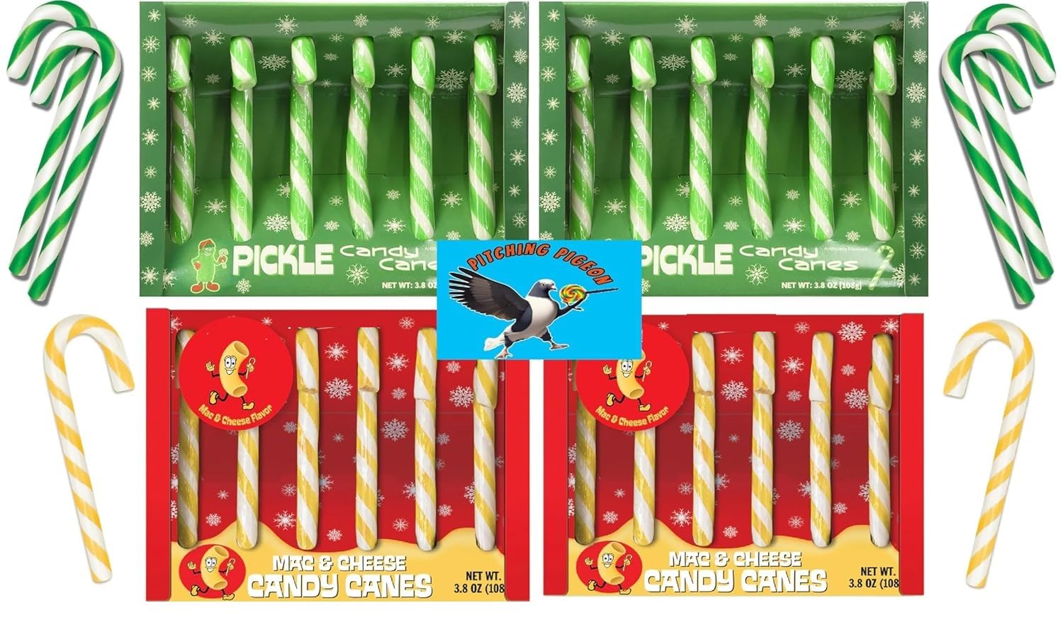 Dill Pickle & Mac & Cheese Christmas Candy Canes 24ct - Funny Savory Holiday Candy, Novelty Gag Gift, Weird Flavor Stocking Stuffers
