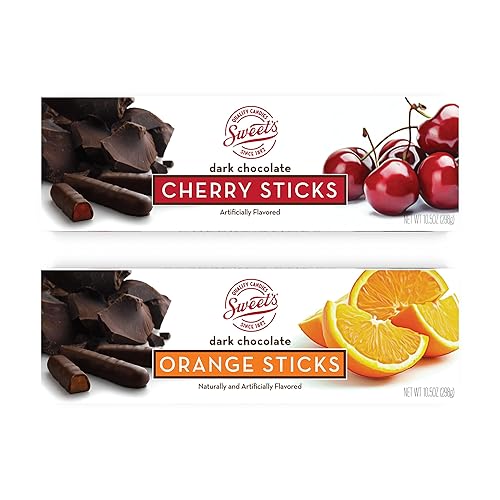 Sweet Candy Dark Chocolate Orange & Cherry Sticks - Chocolate Covered Candy - Orange & Cherry Flavors With Chocolate Coating - Old Fashioned Sweet