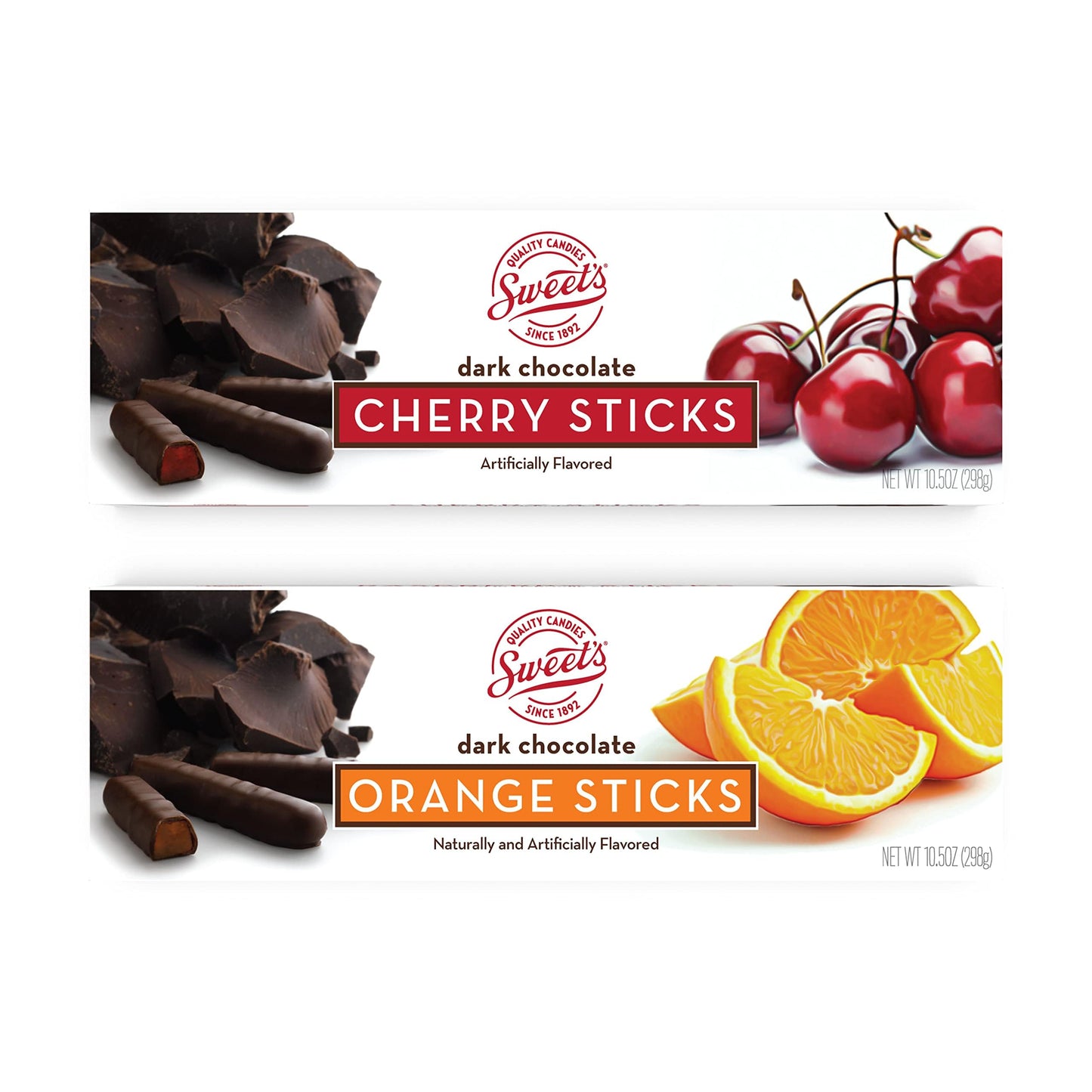 Sweet Candy Dark Chocolate Orange & Cherry Sticks - Chocolate Covered Candy - Orange & Cherry Flavors With Chocolate Coating - Old Fashioned Sweet