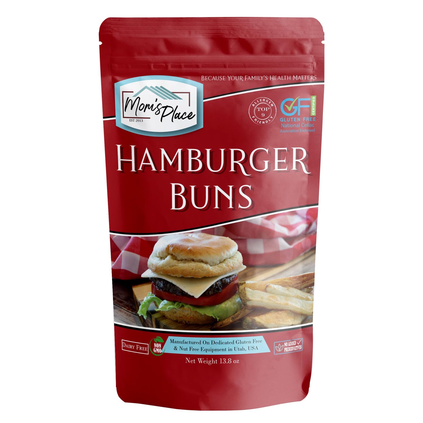 Mom's Place Gluten Free Hamburger Bun Mix - Dairy Free, Nut Free, Soy Free, NON GMO, Preservative Free