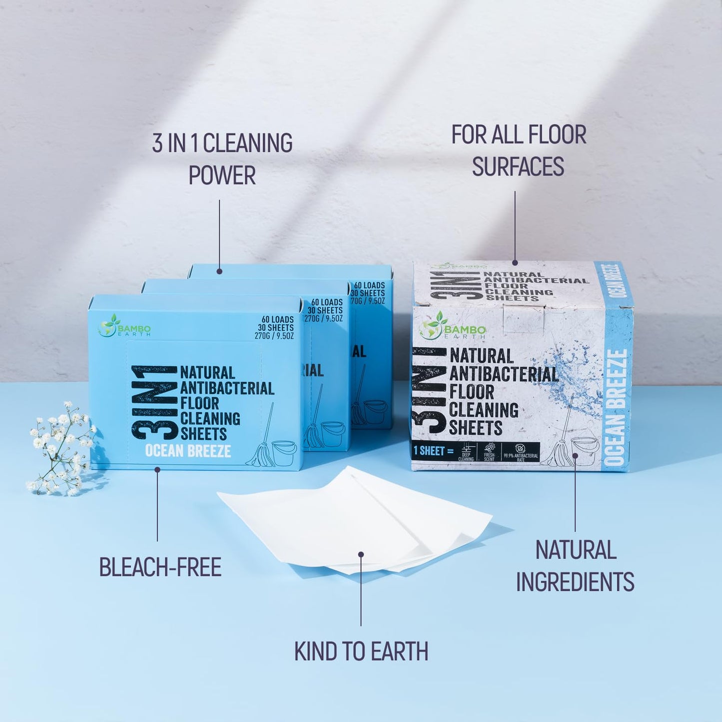 90 Pcs All Natural Floor Cleaner Sheets - Biodegradable And Dissolvable Multipurpose Mopping Concentrated Floor Cleaning Soap Detergent Strips, Mess