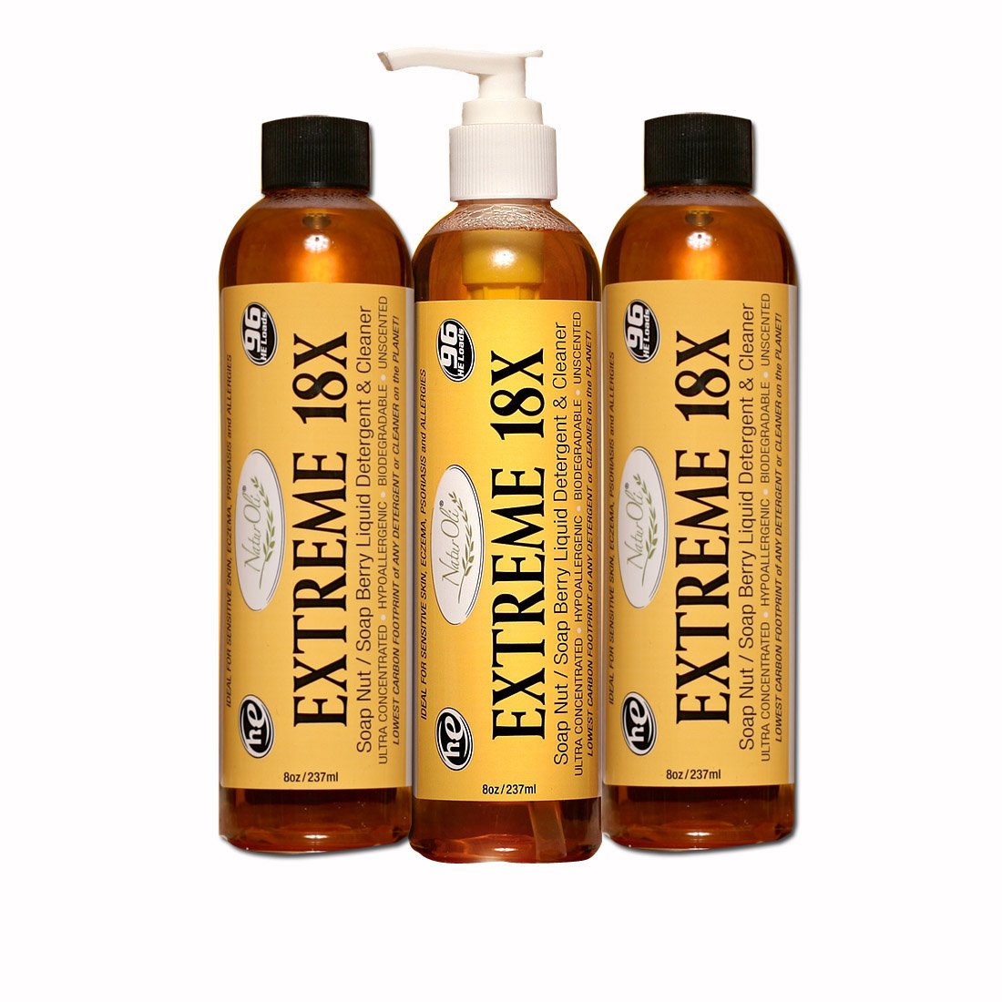 NaturOli EXTREME - (3 Pack) 18X Soap Berry Liquid Laundry Soap - All Natural Detergent And Cleaner - Highly-Concentrated, Sulfate-Free, Allergy-free