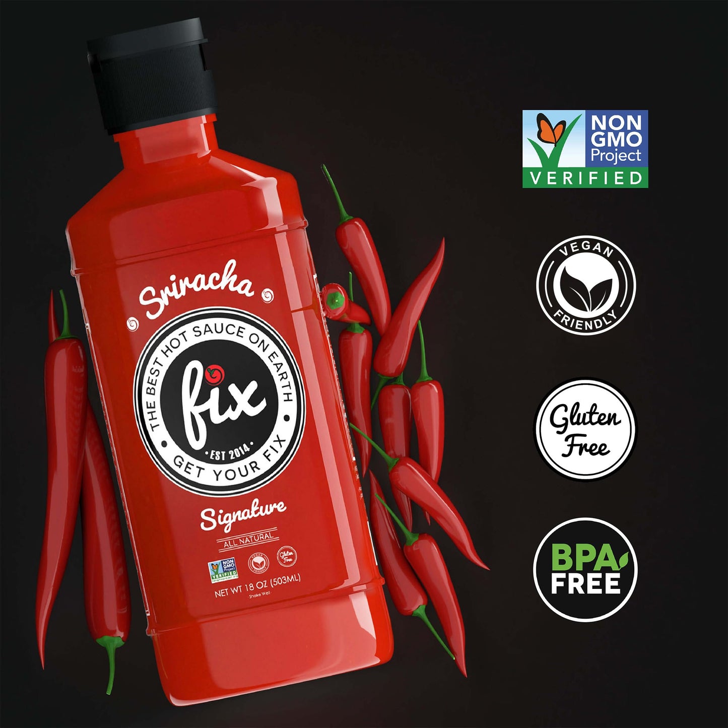 Fix Hot Sauce, Sriracha Sauce - Sriracha Chili Sauce, Organic Red Chili Peppers, Spicy & Bold Flavor, Non-GMO, Gourmet, Sriracha Sauce Hot, Great in