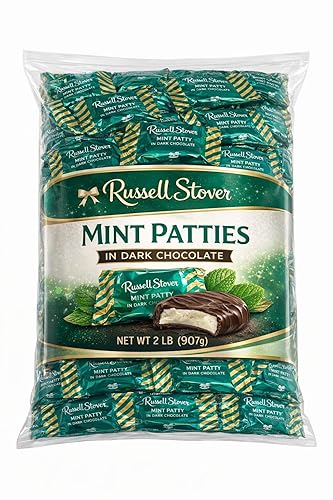 Russell Stover MINT PATTY IN DARK CHOCOLATE INDIVIDUALLY WRAPPED (2 POUNDS, Mint Dark Chocolate)