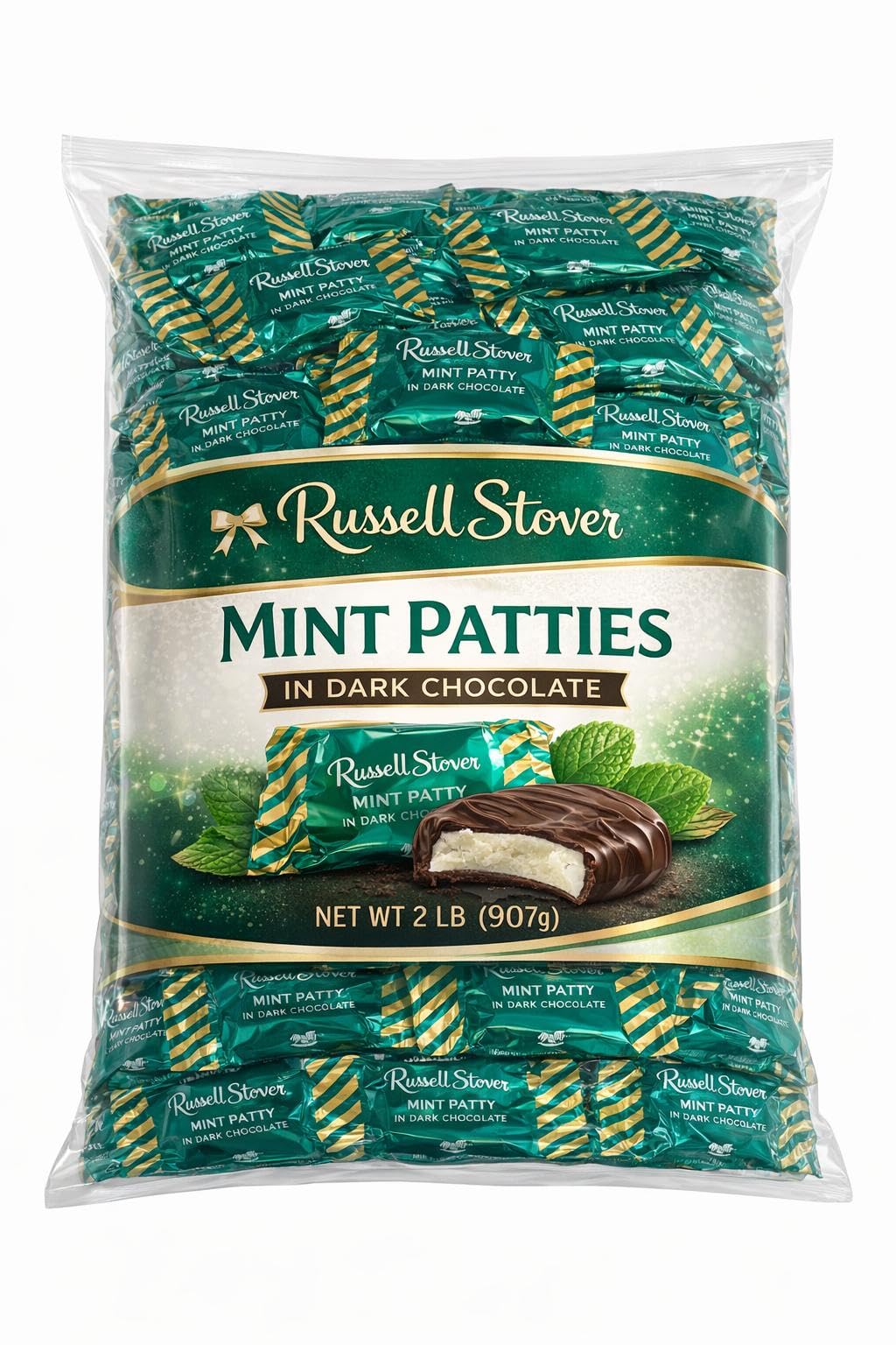Russell Stover MINT PATTY IN DARK CHOCOLATE INDIVIDUALLY WRAPPED (2 POUNDS, Mint Dark Chocolate)