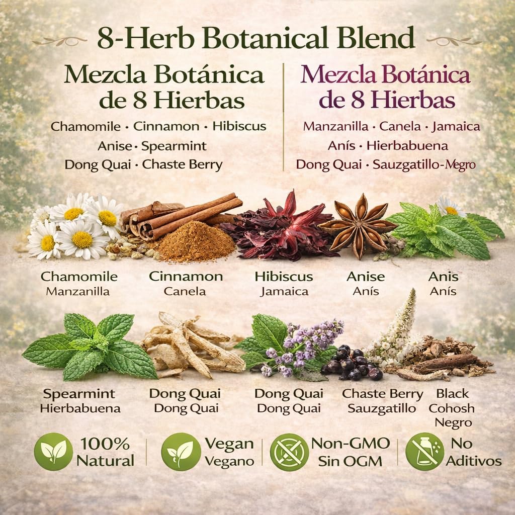 Women’s(Mujere)Herbal Tea-24 Tea Bags-Traditional Infusion,Chamomile,Cinnamon,Hibiscus,Anise,Spearmint,Dong Quai,Chaste Berry & Black Cohosh Authentic