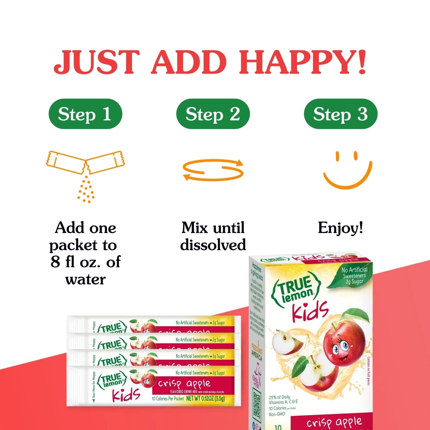 True Lemon Kids Crisp Apple 10ct, Drink Mix for Kids Hydration, No Artificial Sweeteners, Low Sugar Water Flavoring, Juice Powdered Drink Mix