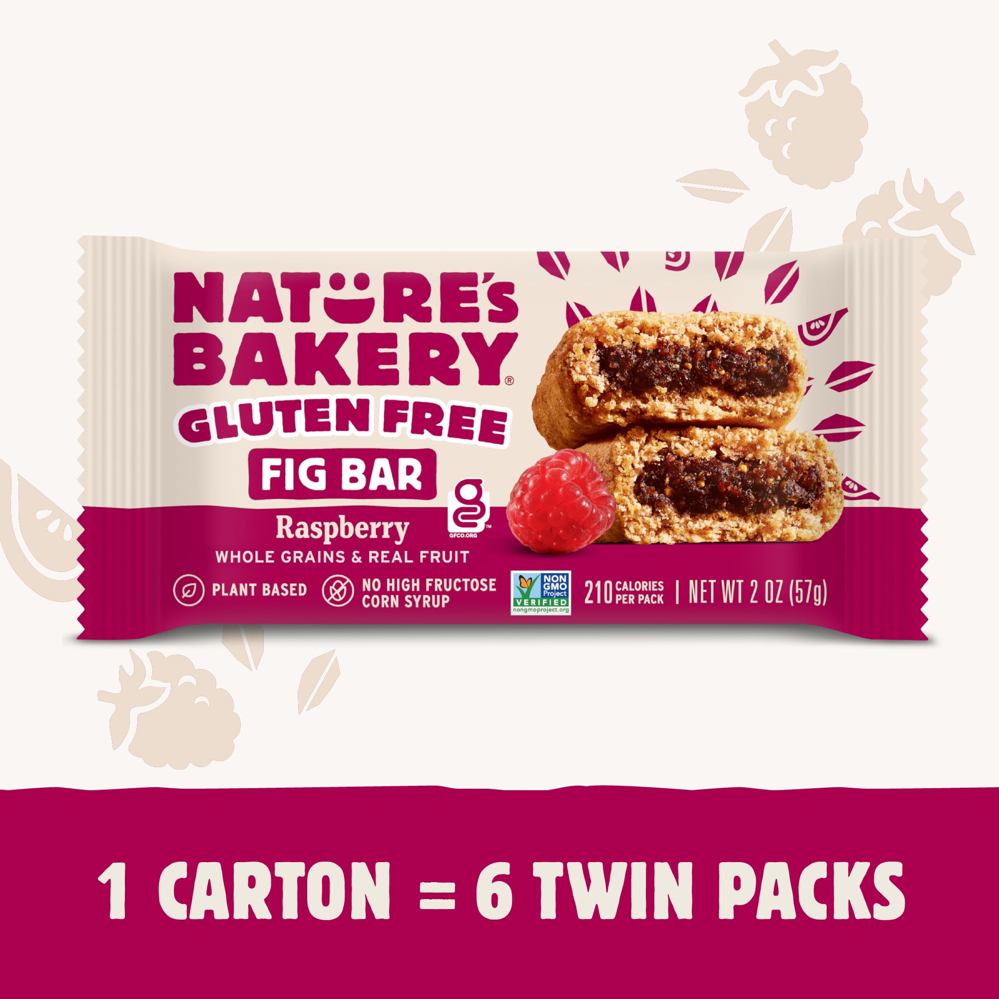 Nature’s Bakery Gluten Free Fig Bars, Raspberry, Real Fruit, Vegan, Non-GMO, Snack Bar, 1 box with 6 twin packs (6 twin packs)