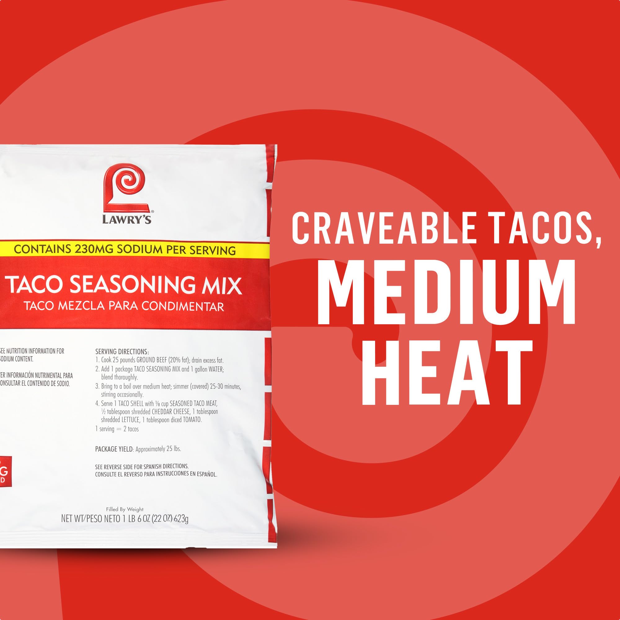 Lawry's Taco Seasoning Mix, 22 oz - One 22 Ounce Packet of Taco Seasoning Mix, Best for Chicken, Beef, Fish, Pork or Plant-Based Tacos