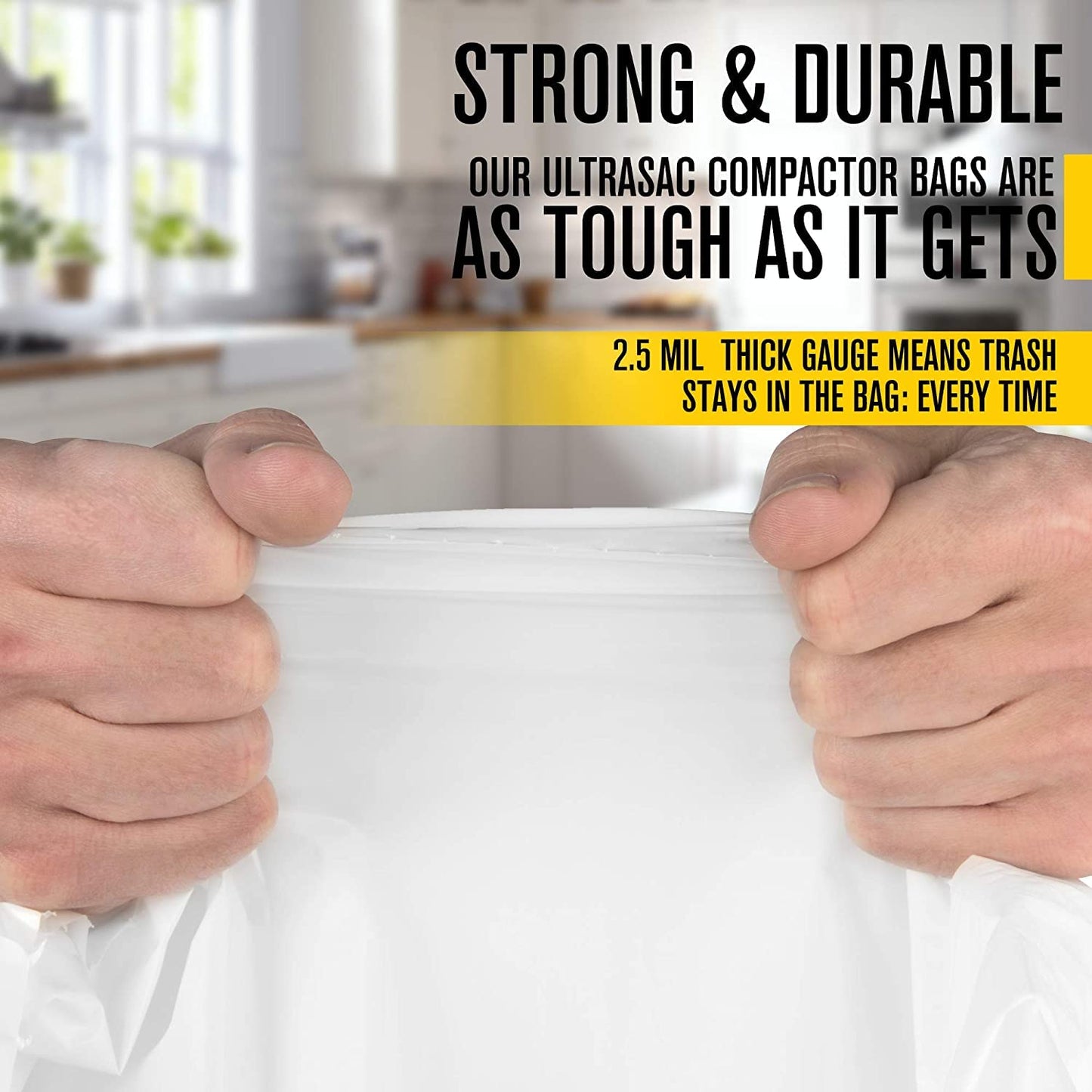 Ultrasac Trash Compactor Bags - (40 Pack with Ties) 18 Gallon for 15 inch Compactors - 25" x 35" Heavy Duty 2.5 MIL Garbage Disposal Bags Compatible