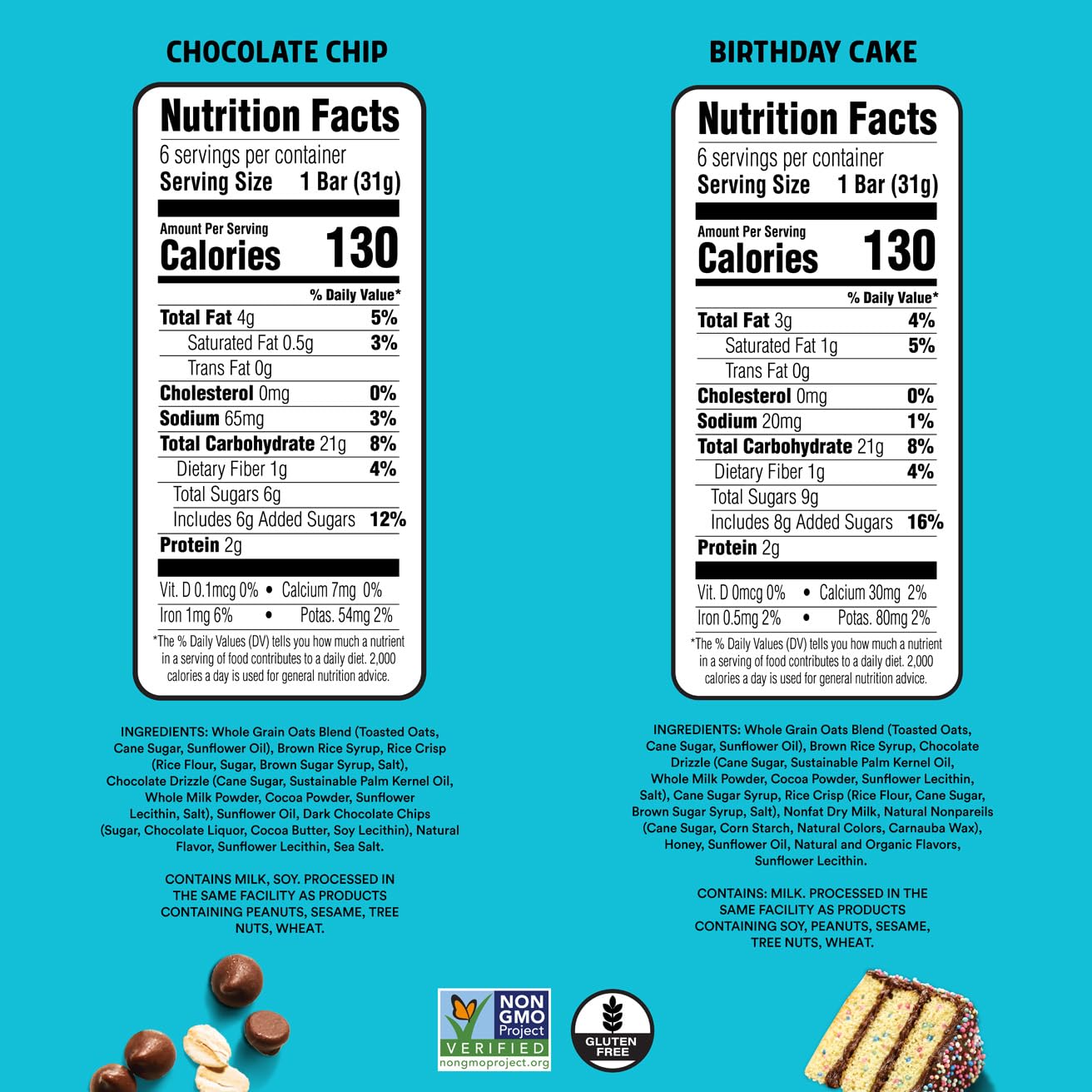 JUNKLESS Chewy Granola Bars Twin Pack - Chocolate Chip & Drizzled Birthday Cake (12 Bars)-Less Sugar, Non-GMO, Gluten-Free, Wholesome Snack Bars