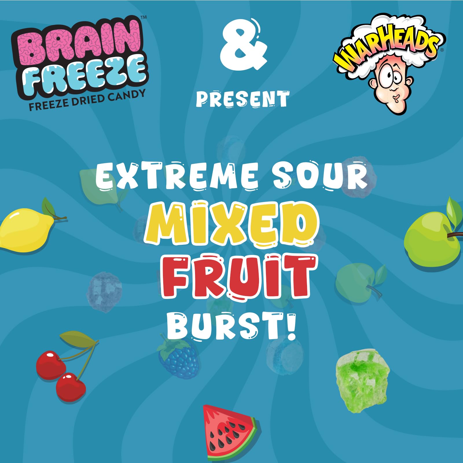 Brain Freeze by Warheads Mixed Fruit Dried Candy | Freeze Dried Candy with Warheads Extreme Sour Crunch | Mouth-Puckering Flavor | Fun Snack & Party
