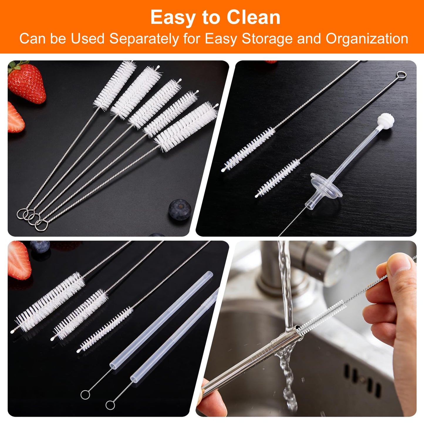 Tokyzexi 8 Inch Extra Long Straw Cleaner Brush Set, 10 Pack Reusable Straw Cleaning Brushes for Tumbler, Metal Straws?Bottle Drinking Straws?Computer