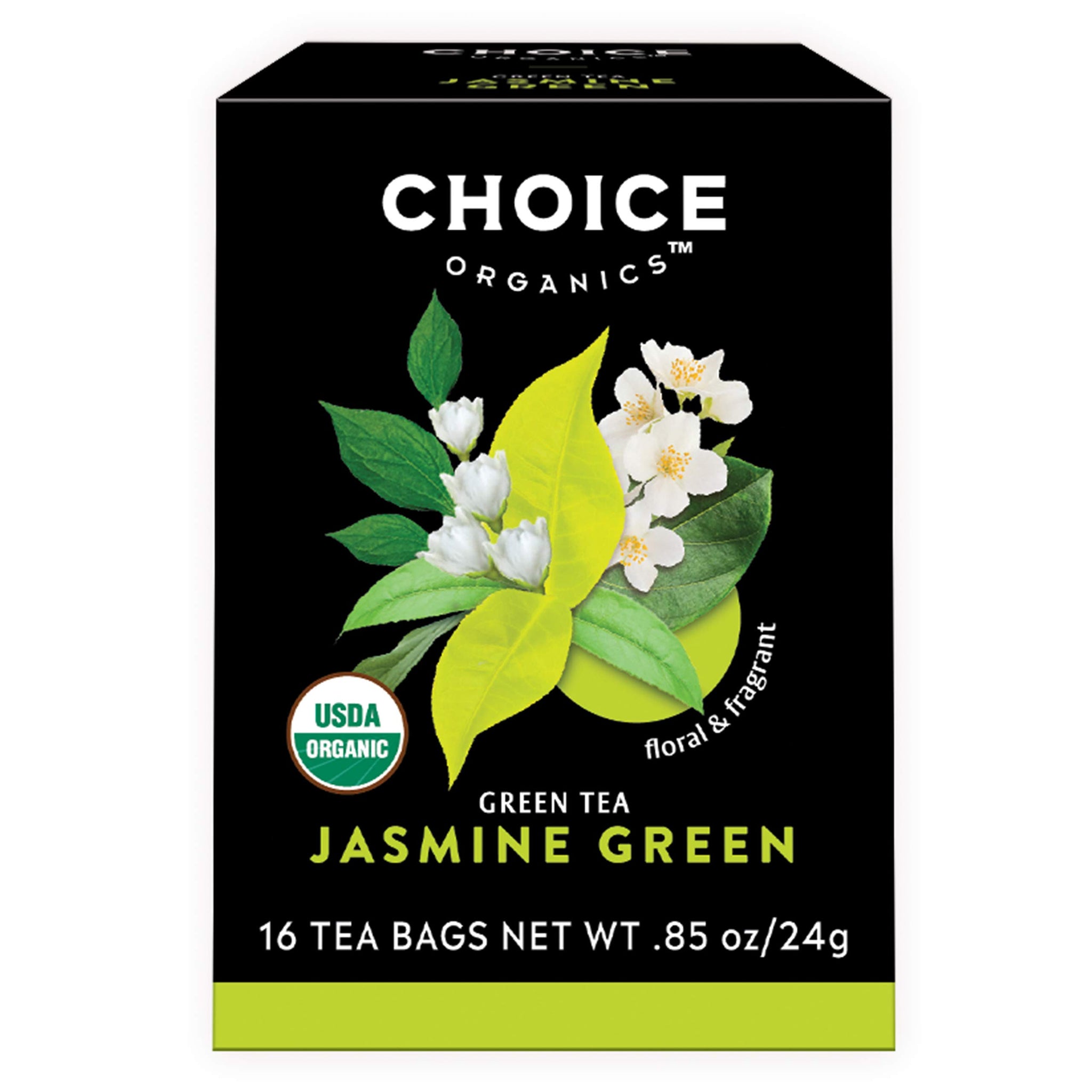 Choice Organics - Organic Jasmine Green Tea (6 Pack) - Green Tea Scented with Jasmine Blossoms - Fair Trade - Compostable - Contains Caffeine - 96