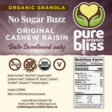 Pure Bliss Organics No Sugar Buzz Cashew Raisin Granola, Certified Organic and Gluten Free, Vegan, Non GMO, Low Glycemic, Low Sugar Alternative, Date