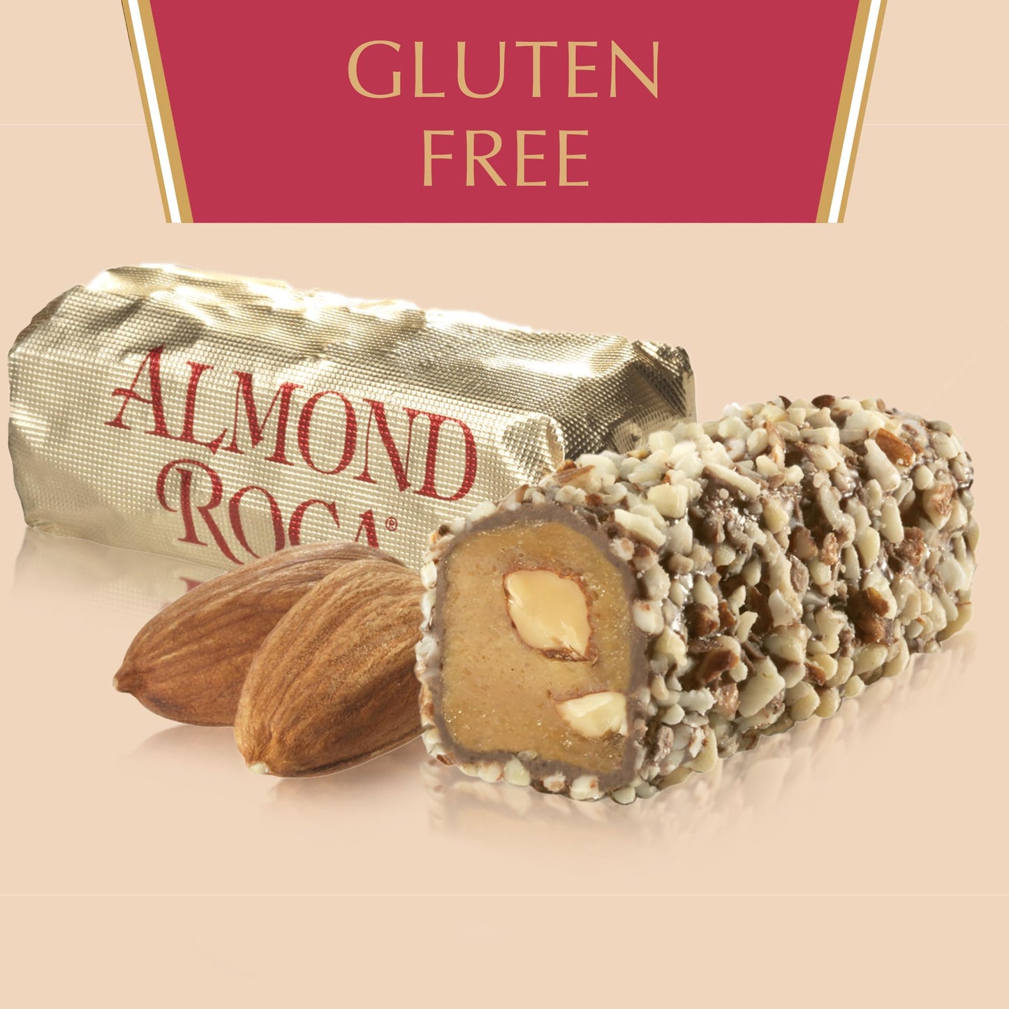 Brown & Haley Almond ROCA The Original Buttercrunch Toffee with Almonds Canister - Individually Wrapped Chocolate for Holiday Gift Basket - Gluten
