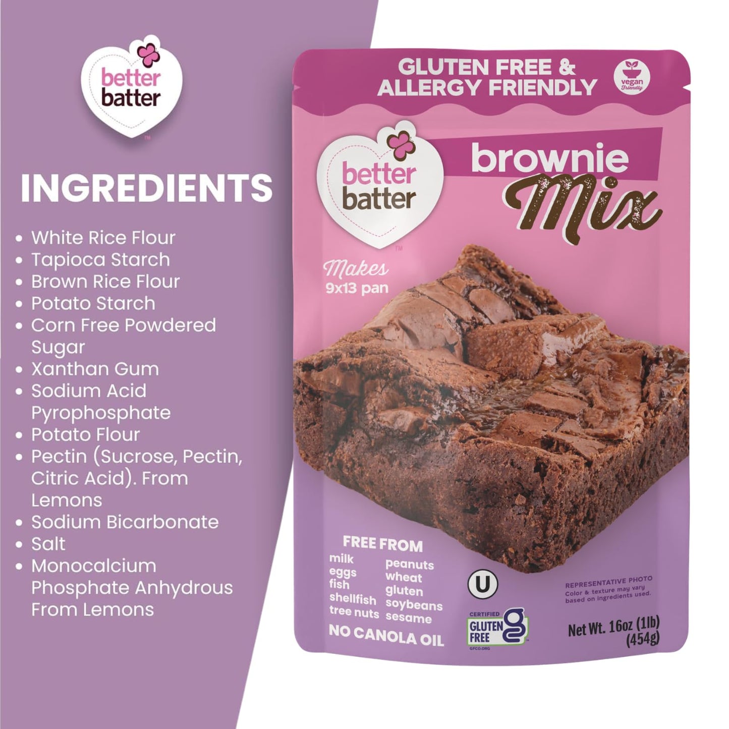 Better Batter Brownie Mix | Certified Kosher, Vegan & Gluten Free Mix for Baking Top 9 Allergen-Free Perfect for Fudgy Brownies! Add Water, Oil & Eggs Hostess Kitchen Cooking Gifts 1LB Pouch