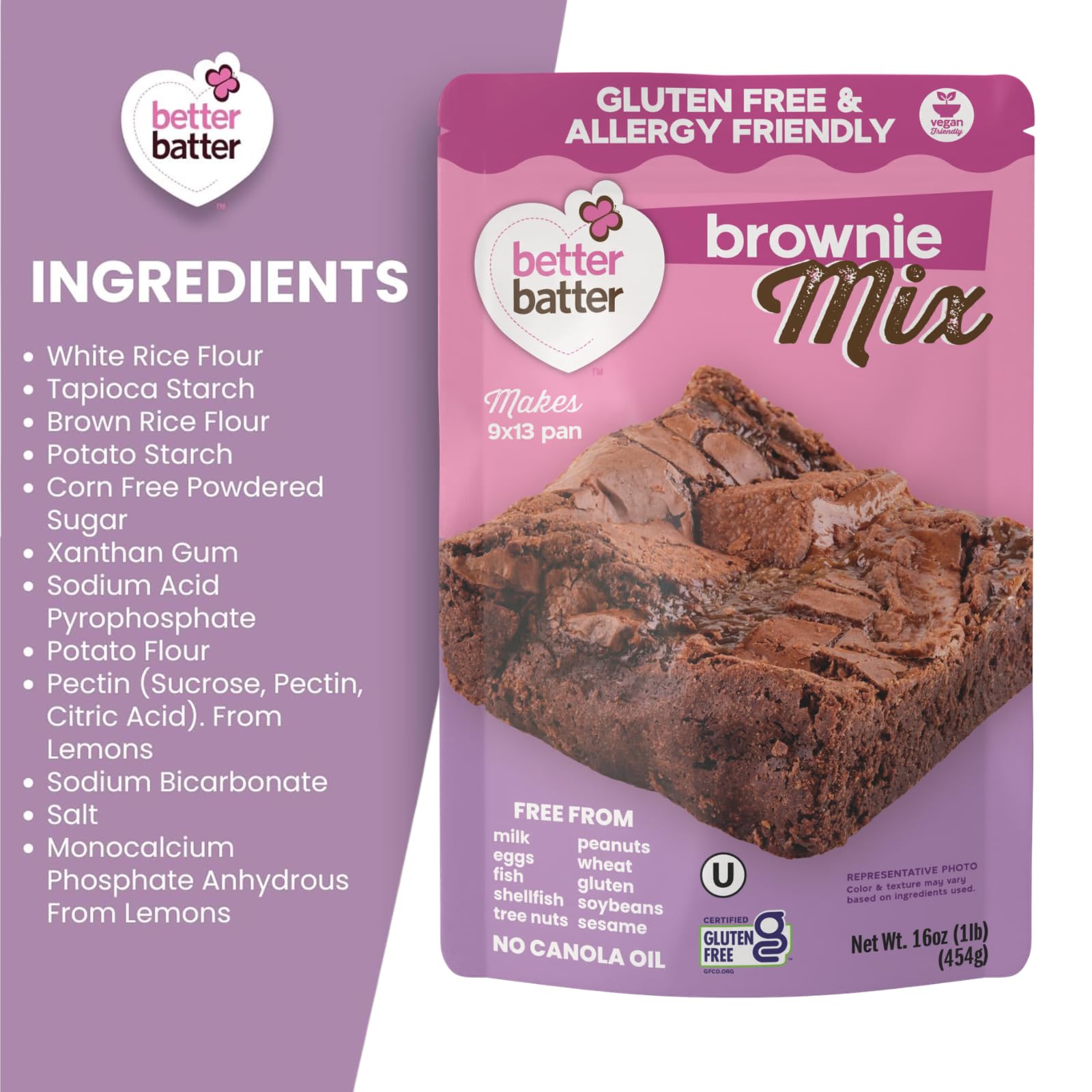 Better Batter Brownie Mix | Certified Kosher, Vegan & Gluten Free Mix for Baking Top 9 Allergen-Free Perfect for Fudgy Brownies! Add Water, Oil & Eggs Hostess Kitchen Cooking Gifts 1LB Pouch