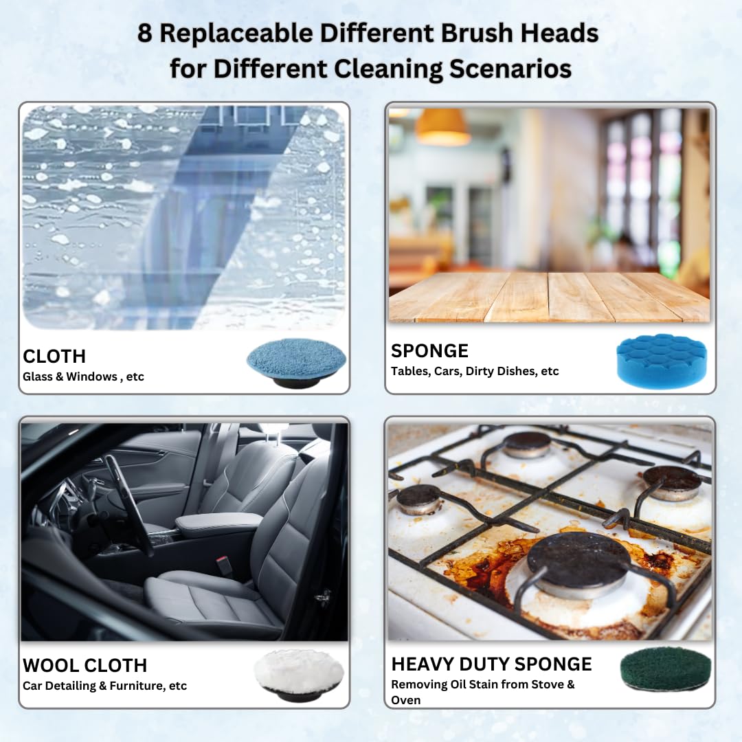 Electric Spin Scrubber, Cordless Cleaning Brush with 8 Replaceable Heads, Adjustable Handle, Dual Speed Power Scrubber for Bathroom, Bathtub, Floor
