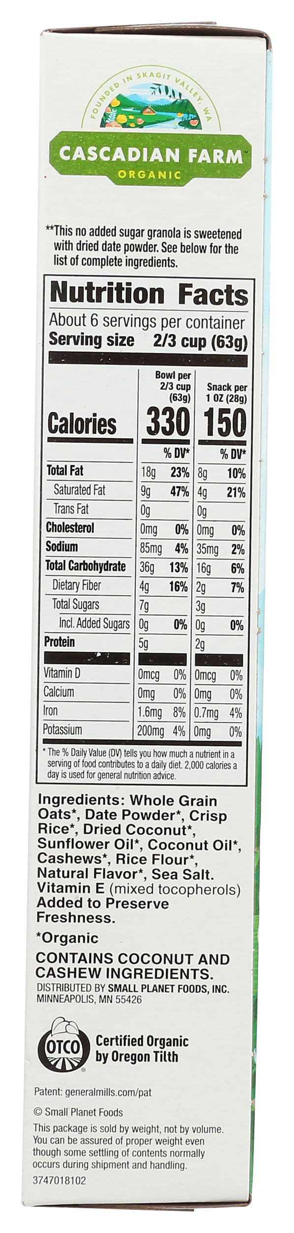 General Mills, Granola Coconut Cashew No Added Sugar, 14 Ounce