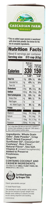 General Mills, Granola Coconut Cashew No Added Sugar, 14 Ounce