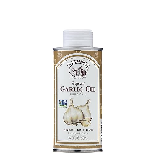 La Tourangelle, Garlic Oil, High Oleic Oil for Cooking Pastas, Salad Dressings, Drizzle on Popcorn, Irresistible Aroma and Flavor, 8.45 Fl Oz