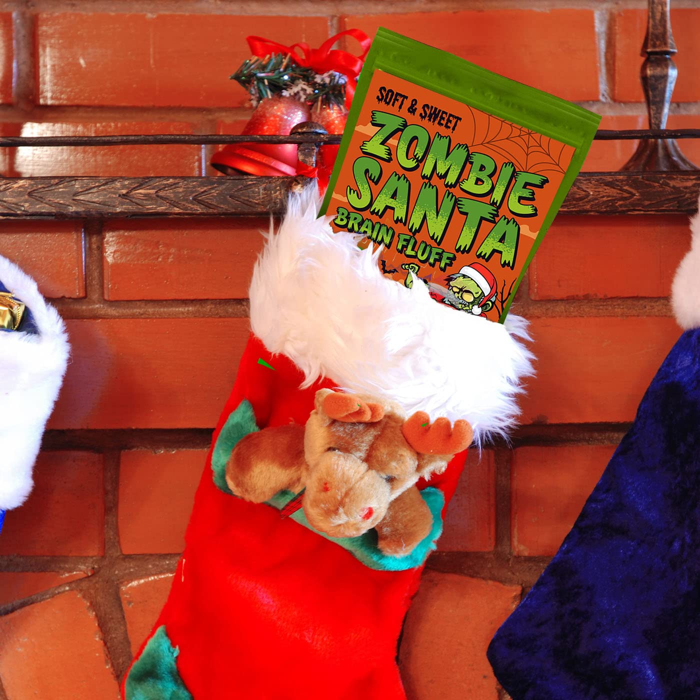 Zombie Santa Brain Fluff Cotton Candy - Gourmet Christmas Candy Gifts for Teens - Funny Gag Gift for Zombie Lovers - Pink Strawberry Flavor